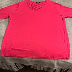 Pink PLUS size 3/4 Sleeve Relaxed Cut Out Blouse